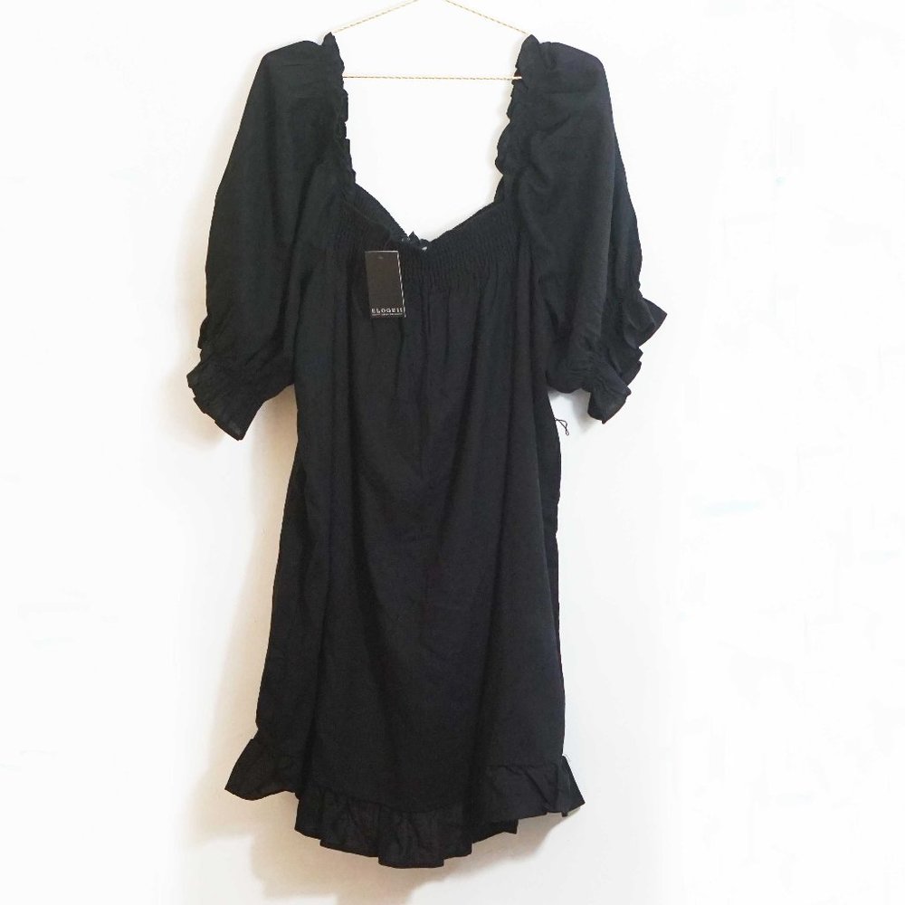 Eloquii Black Puff Sleeve Linen Blend Dress 22/24